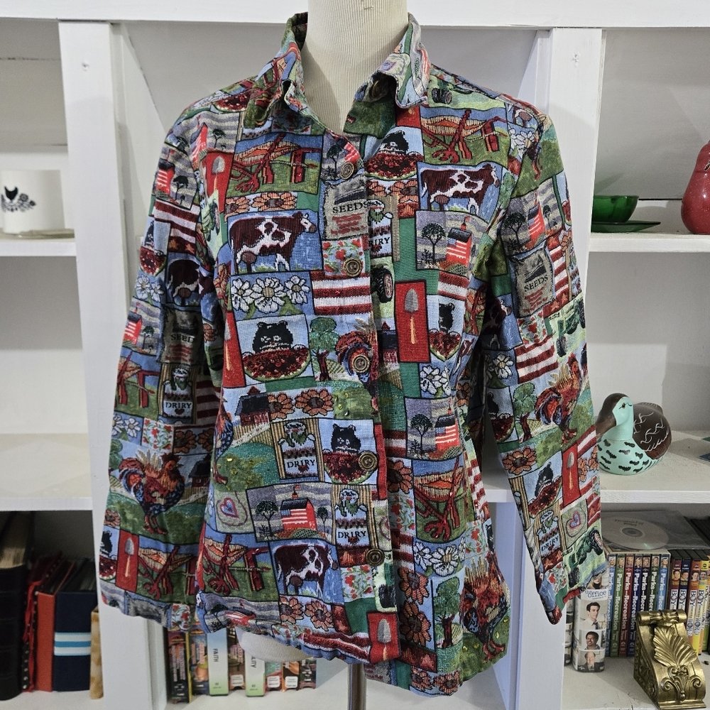 Candy Couture Vintage Farm Country Button Down Shirt Size Small 100% Cotton